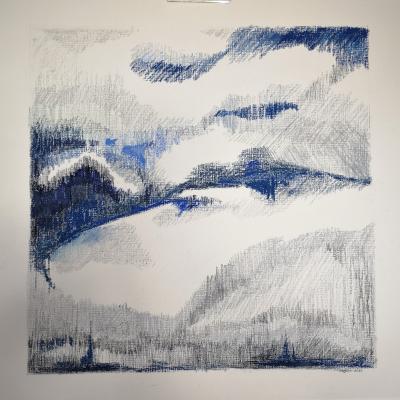 Toile de lin sur papier . 50 cm x 50 cm
